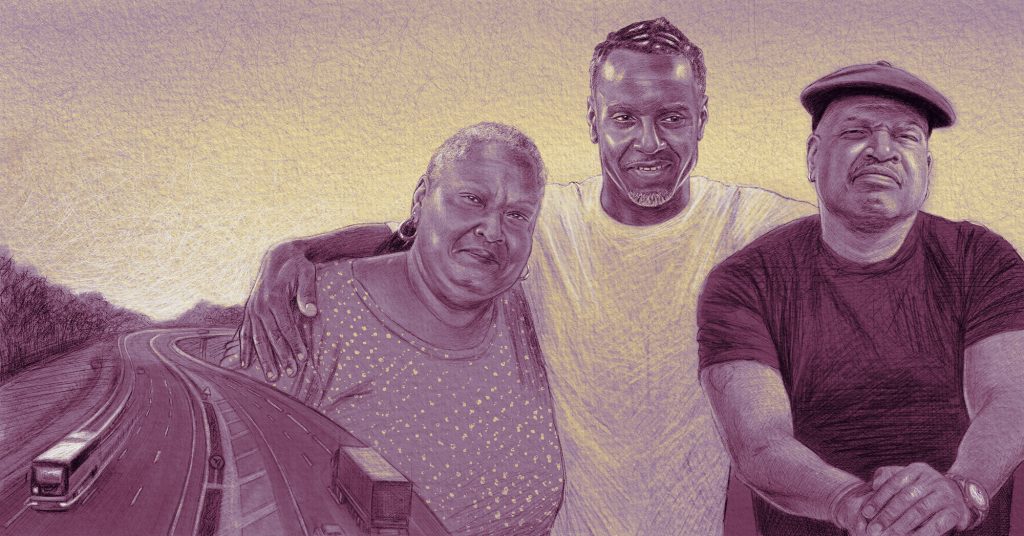 From left: Earline Brooks Colbert, her son Cedric Dent, and her brother Elvis Brooks.