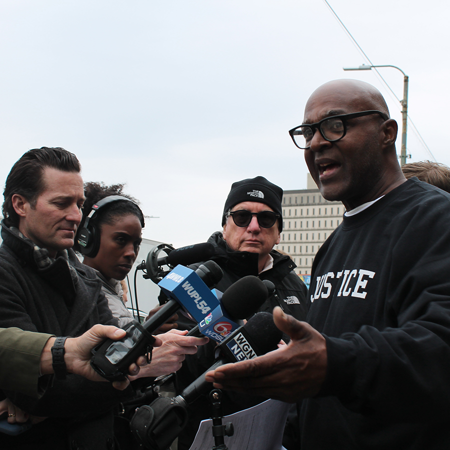 Raymond Flanks speaks to press